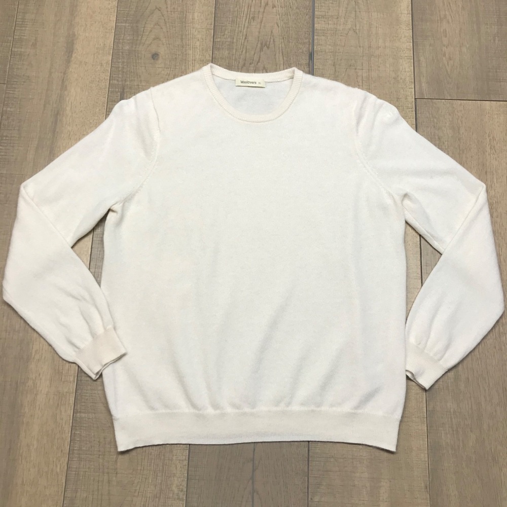 Woolovers Sweater Womens Size XL Ivory Cream Merino Wool Cashmere Knit Crew Neck